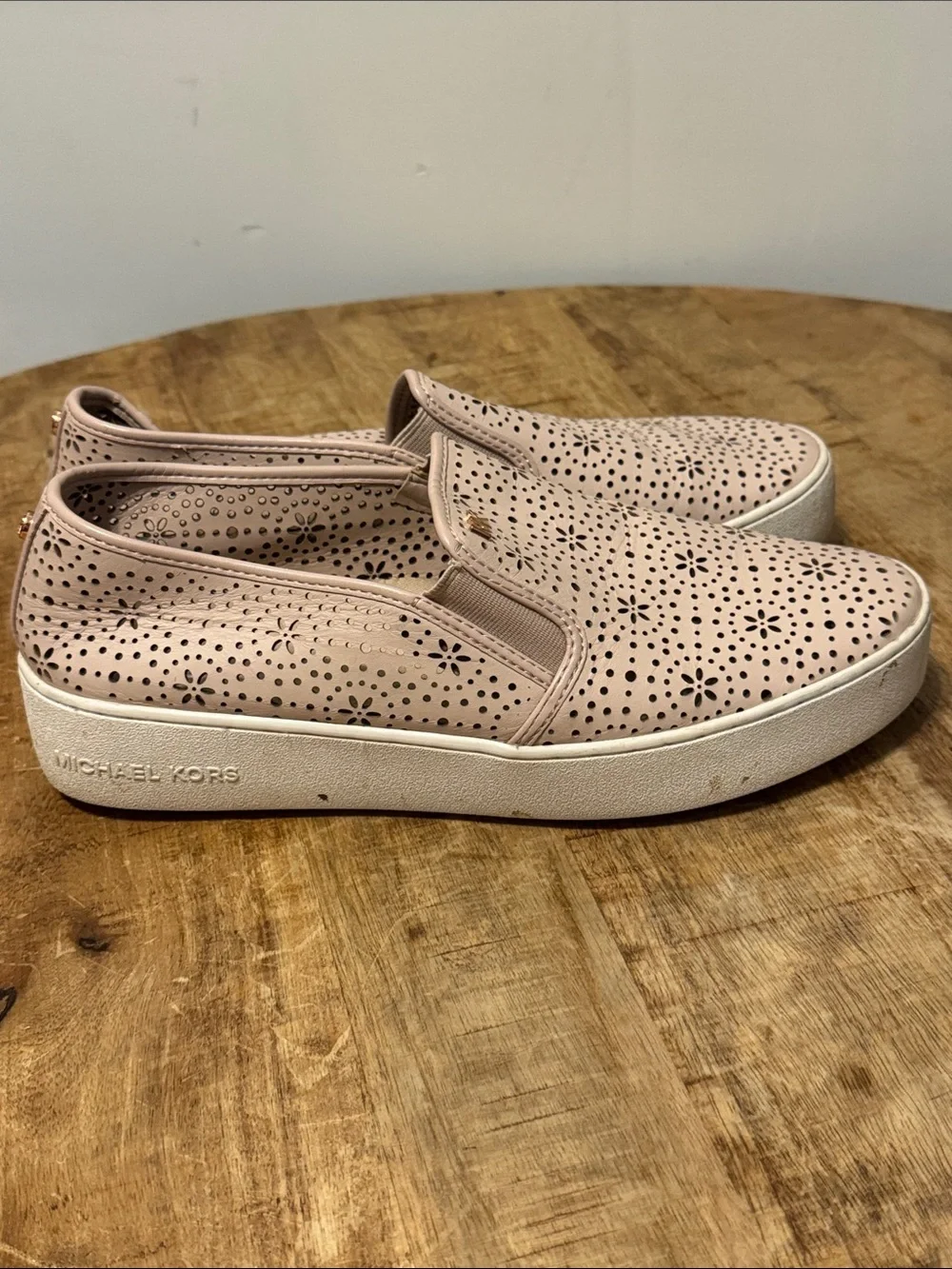 Michael Kors Pink Perforated Slip-On Platform Sneakers